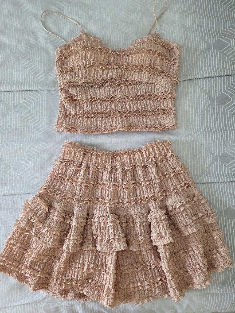 NWT Ruffled Tiered Top Skirt Set - Blush Pink Size S Coquette